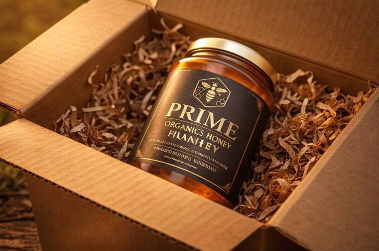 Prime Organics honey jar packaging